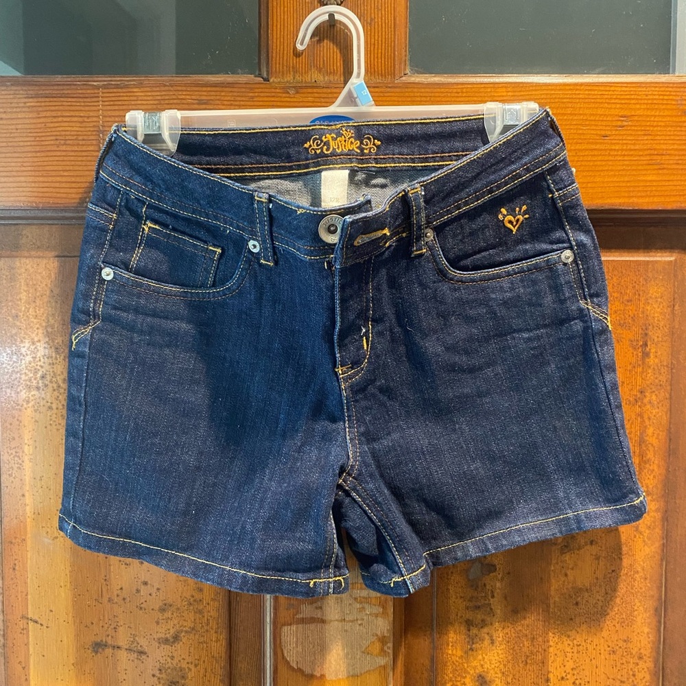 Justice Dark Indigo Denim Shorts with Gold Stitching